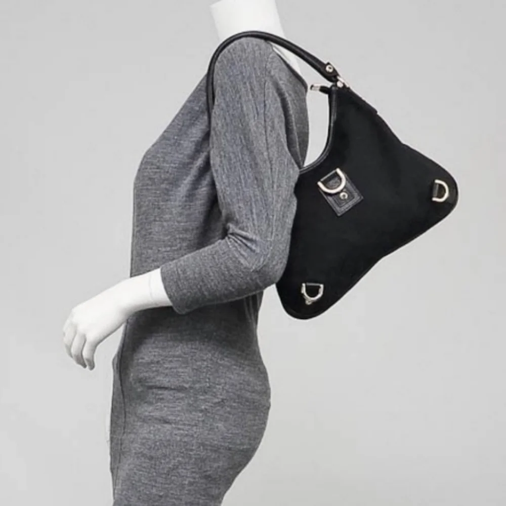 💝 GUCCI GG Abbey Canvas Medium D-Ring Hobo shoulder Bag- Black.